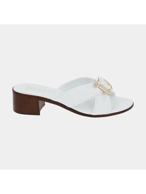 Italian Shoemakers White Slide Sandals Gold Buckle Low Heel Womens Size 8.